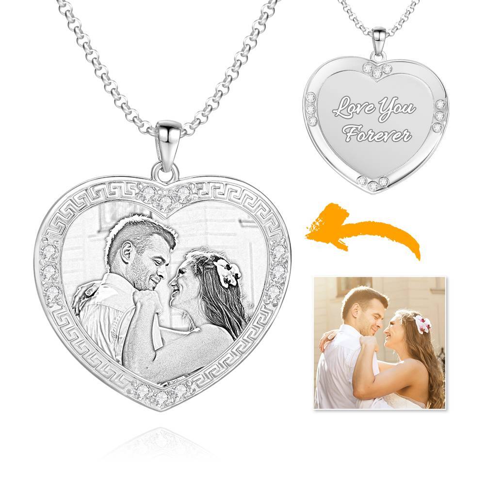 Heart Shape 925 Sterling Silver Zircon Photo Necklace
